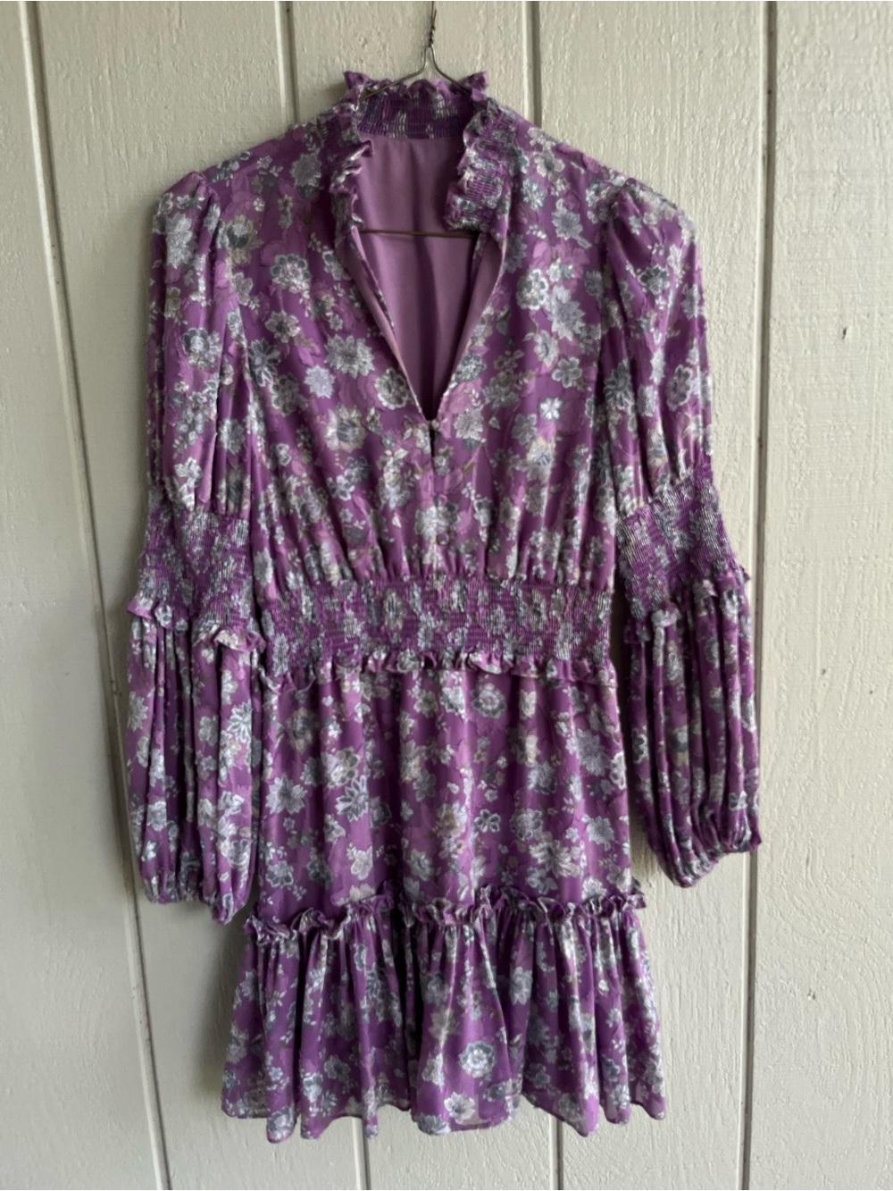 Alexis Lilac Purple Floral Mini Dress Long Sleeves